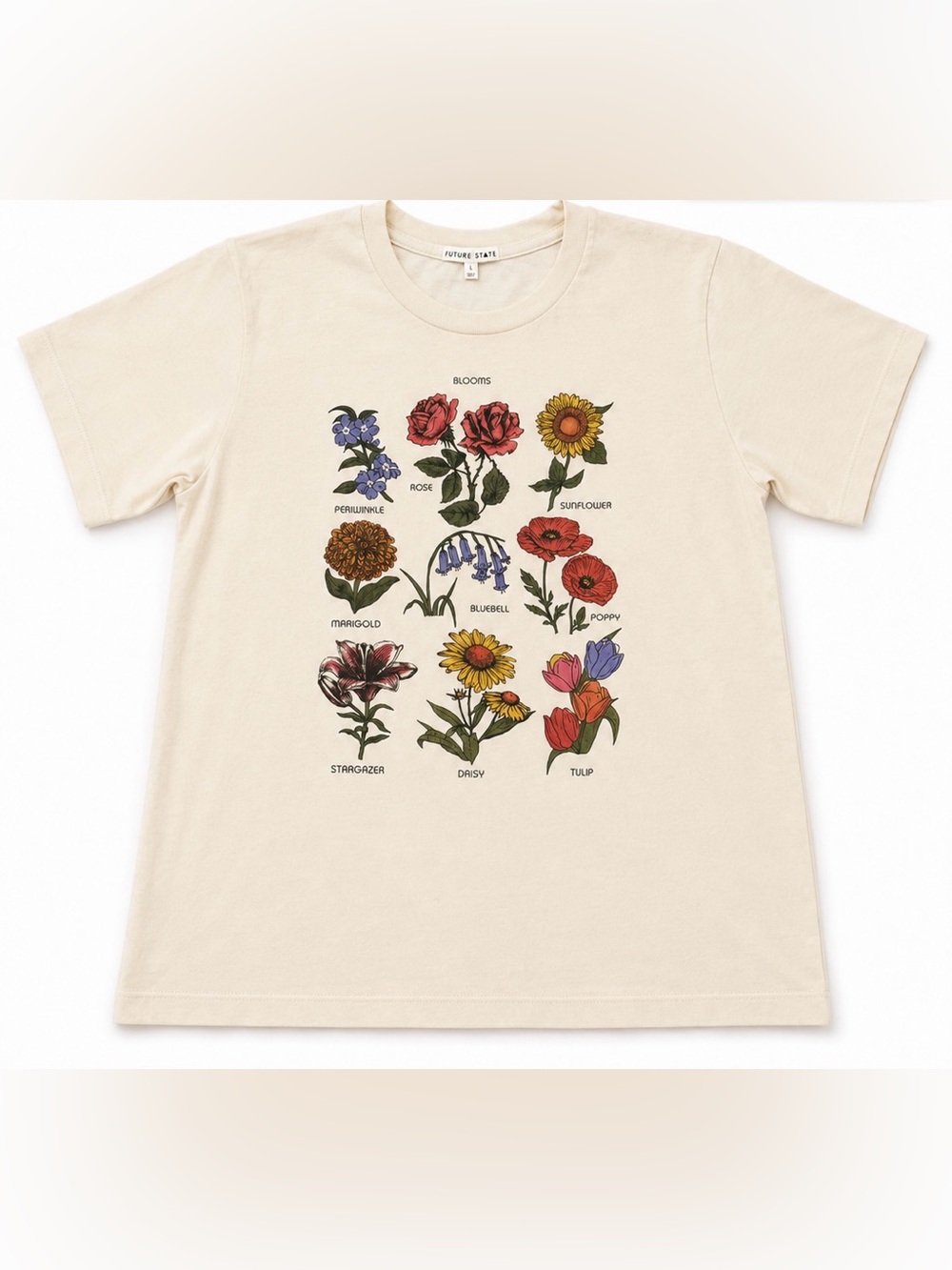 Future State Flower Chart Tee Womens L Floral Graphic T Shirt Cream